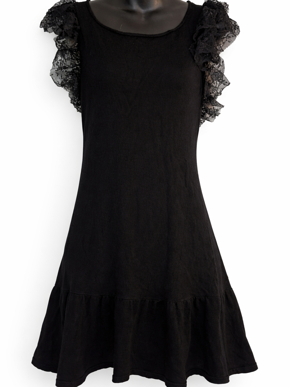 Candie's Black Mini Dress with Lace Ruffle Sleeves